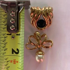 2-Vintage Nolan Miller slide pendants Gold Tone Faux blue rhinestone & Pearl